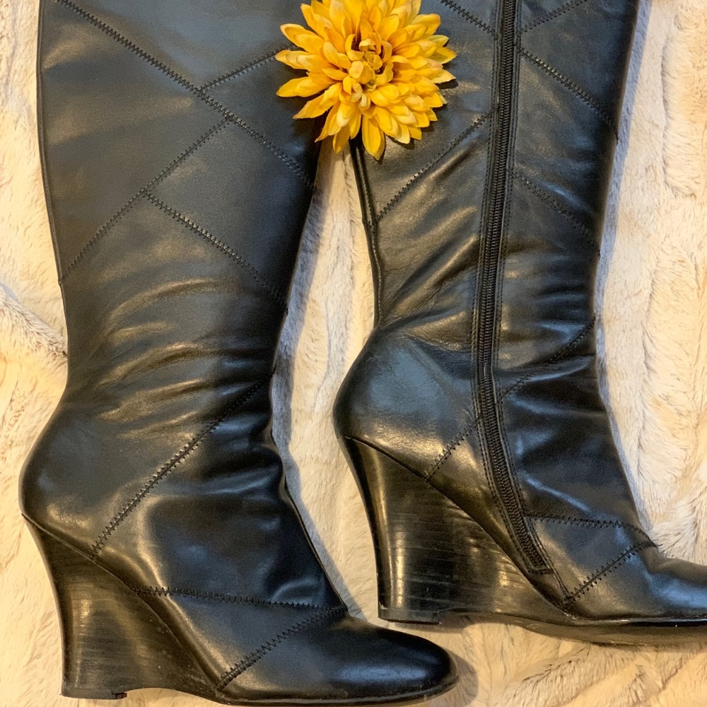 Aldo black wedge knee high boots